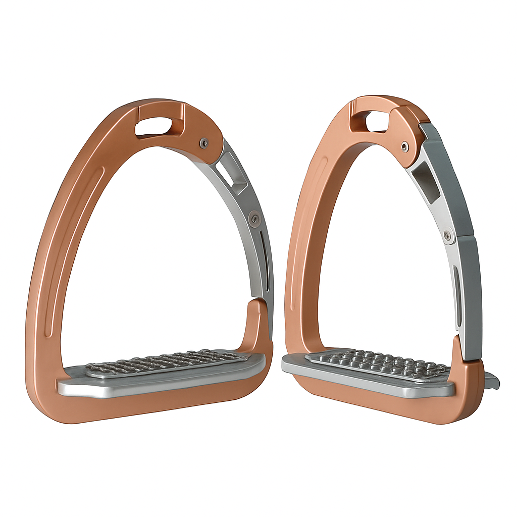 Equisafety Caballus Safety Stirrups - Double Arm Action & 5 degree inclination - Rose Gold