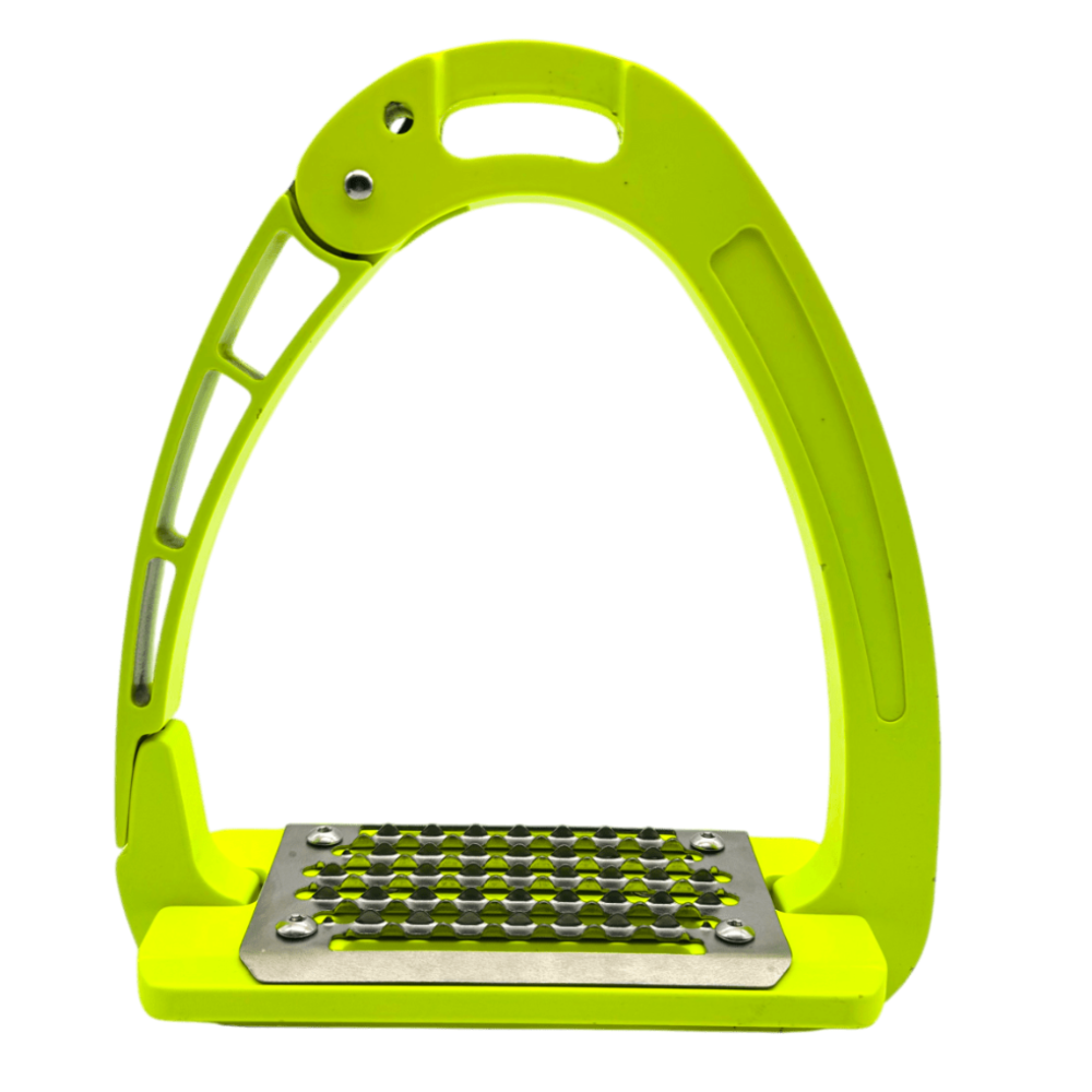 Equisafety Caballus Safety Stirrups with Single Arm Action - HI - VIS YELLOW - Equisafety