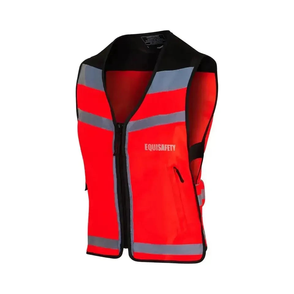 Equisafety Hi Vis Waistcoat Red - Orange - PLEASE PASS WIDE AND SLOWLY - Equisafety