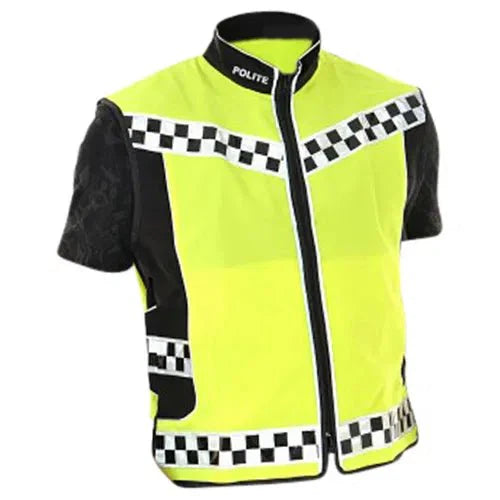 Equisafety POLITE Think Bike Hi Vis Waistcoat BLUE CHECKERED TAPE - Equisafety