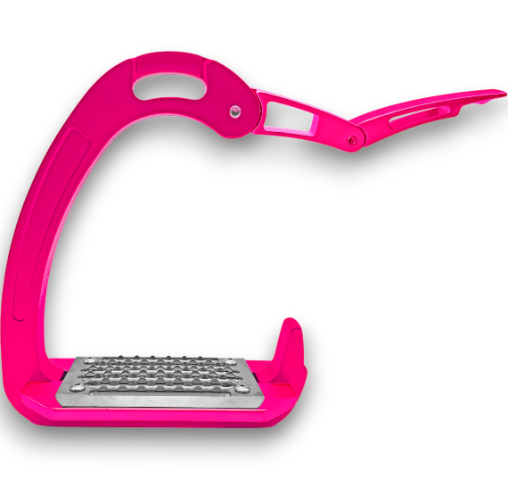Equisafety Caballus Safety Stirrups - Double Arm Action & 5 degree inclination - Hi Vis Pink